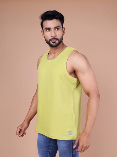 Colors Men Jacquard Sleeveless T-Shirt - 100% Cotton, Breathable, Super Stretch, Anti-Fungal Dye Vest. Pack of 1