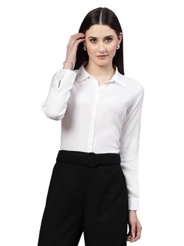 Style Quotient Women Solid White Rayon Regular Shirt