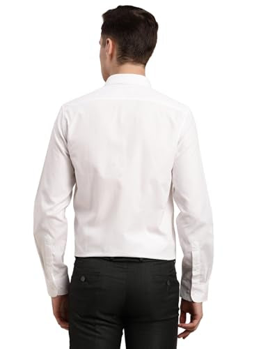 Turtle Men 100% Cotton White Self Design Slim Fit Formal Shirt