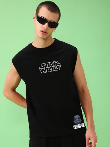 Bewakoof Official Star Wars Merchandise Storm Trooper Mens Graphic Print Oversized Fit Sleeveless Round Neck Cotton Vest_637002