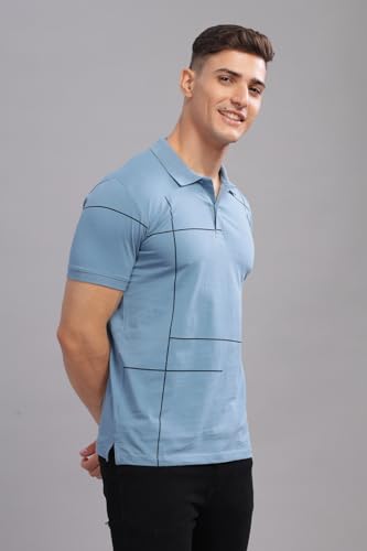 ADRO Men's Solid Regular Fit Polo Shirt (PNOP24-L1-SKSBBL_Shadow Blue