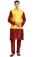 SOJANYA (Since 1958 Men's Silk Blend Maroon Kurta & Churidaar Pyjama With Mirror Work Nehrujacket Set