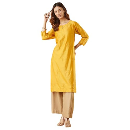 Fabindia Women's Cotton Silk Embroidered Regular Kurta
