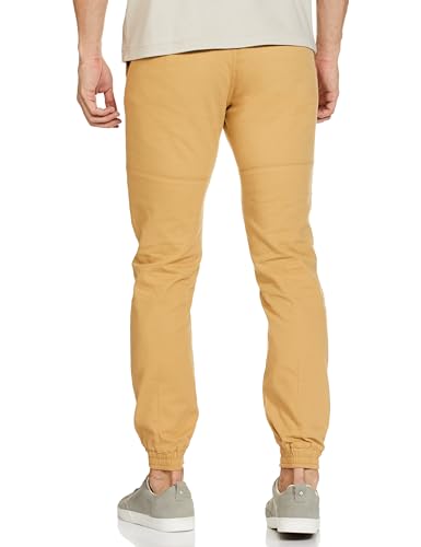 The Indian Garage Co Men Slim Fit Solid Mid-Rise Biker Joggers Beige