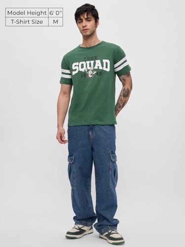 The Souled Store Looney Tunes: Squad Men and Boys Short Sleeves Round Neck Green Graphic Printed Regular Fit Cotton T-Shirts