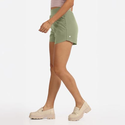 BlissClub Groove-in Cotton Shorts | Cotton Shorts | Side Pockets | Stretchy |Curved Hem