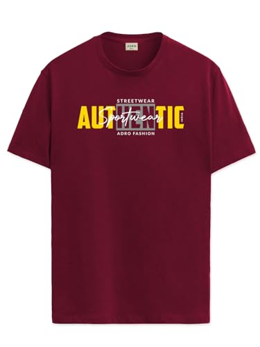 ADRO Men's Graphic Printed 100% Cotton T-Shirt - Regular Fit, Printed T-Shirts for Men (RN24-SPT-MR_Maroon_XL)