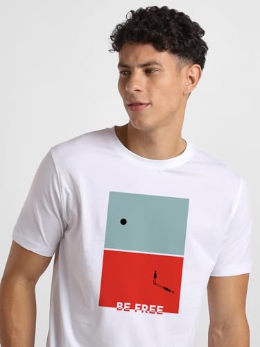 Nobero MenS Graphic Regular Fit T-Shirt (1M-Twts-C0700_White/Black