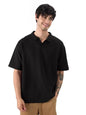 The Souled Store Solids: Regal Black Men And Boys Short Sleeves Collared Neck Cotton Blend Oversized Polos