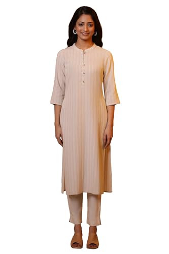 Aurelia Women's Cotton Blend Straight Fit Striped Kurta