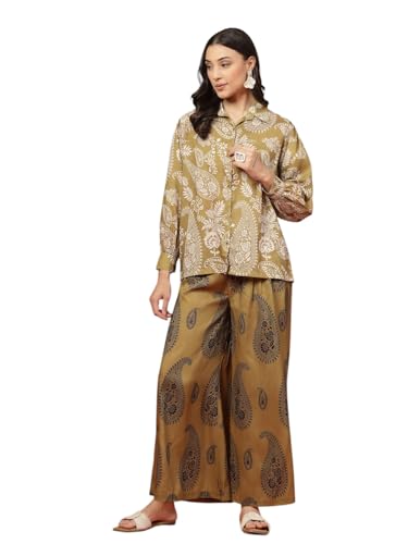 Stylum Womens Green Paisley Print Rayon Kurti Palazzo Set