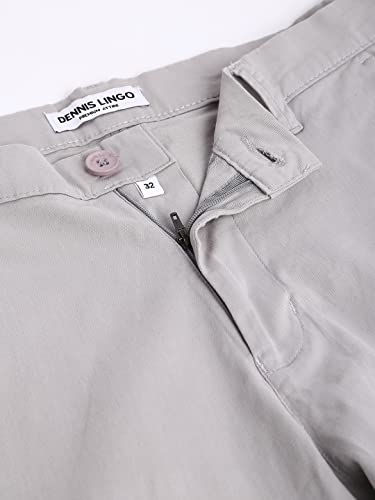 Dennis Lingo MenS Cotton Solid Casual Trousers, Tapered Fit, Mid Rise, Stretchable Ankle Length Chino Trousers Light Grey