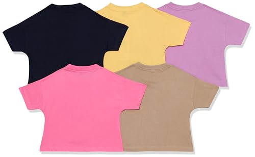 T2F Girls Cotton Printed Oversized Fit Crop Top (Pack of 5)