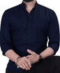 Rebelify MenS Cotton Blend Blue Regular Fit And Button Down Long Sleeve Mandarian Neck Chinese Collard S To Xl Size Shirt. (Pc