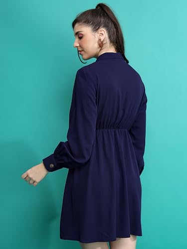 Ketch WomenS Cotton Blend Lapel Collar A-Line Dress Above The Knee Khj6000569_Navy