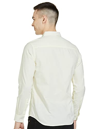 The Indian Garage Co Men Cream Solid Slim Fit Cotton Casual Shirt