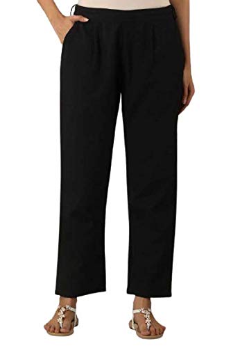 Digital Shopee Women Regular Fit Elastic Waist Full Length Cotton Formal Trouser For Casual Wear, Office Wear Black