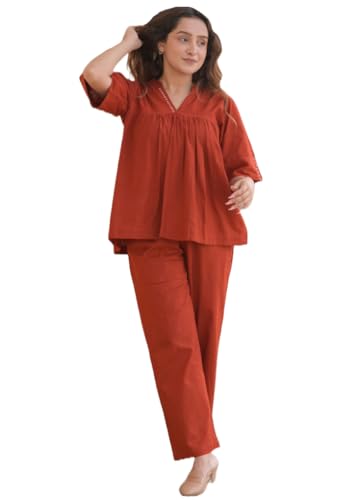 ANNI DESIGNER Womens Rayon Viscose Solid Co-Ord Set Kurta with Pant (Daisy Orange_XL_Orange_X-Large)