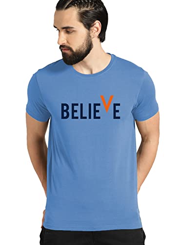 ADRO Men's Believe Design Printed T-Shirt (M, Sky Blue)