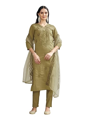 Womanista Women Golden Color Silk Blend Tonal Embroidered Kurta set(Kurtaset_1367_M)