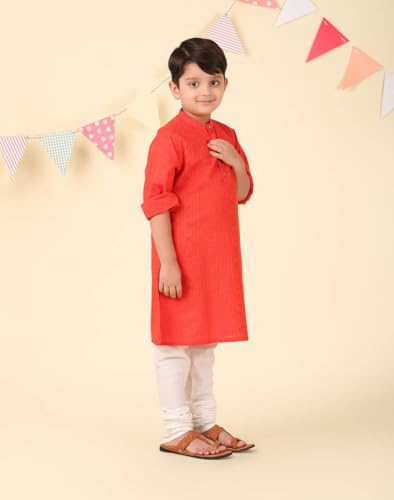 Fabindia BoyS Cotton Printed Regular Kurta (1037849Coral_Coral