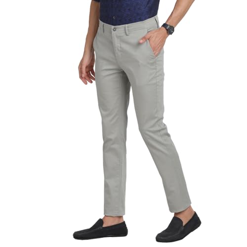 Turtle Men Cotton Stretch Ultra Slim Fit Grey Casual Trouser