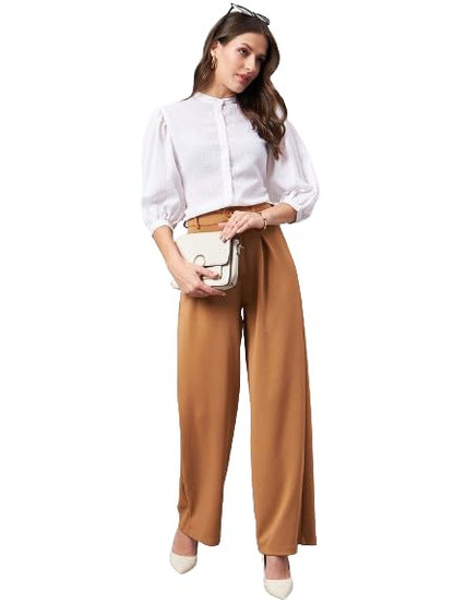 Style Quotient Women White Self Design Polyester Semi Formal Shirt.