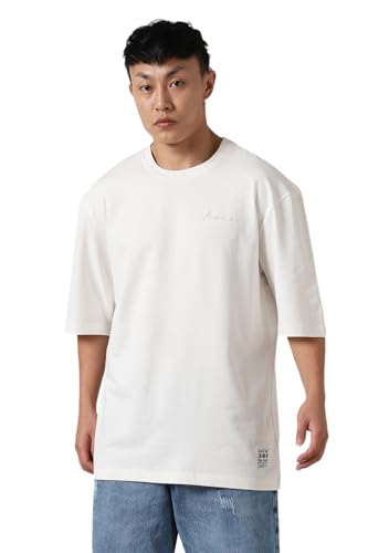 Hubberholme Men Cotton Solid Oversized Fit Round Neck Half Sleeves Tshirts 19 White
