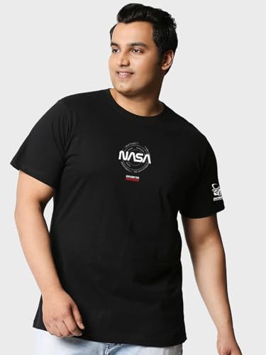 Bewakoof Official NASA Merchandise Mens Graphic Printed Oversized Fit Half Sleeve Round Neck Cotton Plus Size T-Shirt_591105_Bl