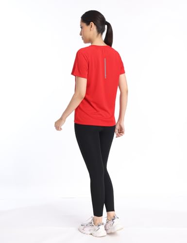 PUMPD Womens Solid Athletic Fit T-Shirt (PUMSS23WTP-007_Red Blaze