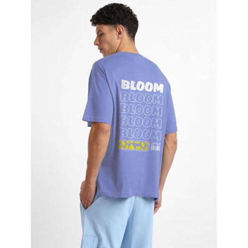 Nobero MenS Typography Oversized Fit T-Shirt (1M-Twrt-C0838-Pal_Periwinkle
