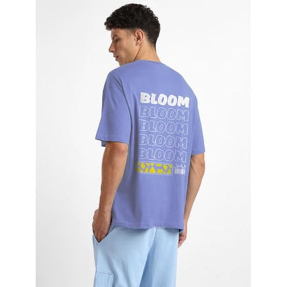 Nobero MenS Typography Oversized Fit T-Shirt (1M-Twrt-C0838-Pal_Periwinkle