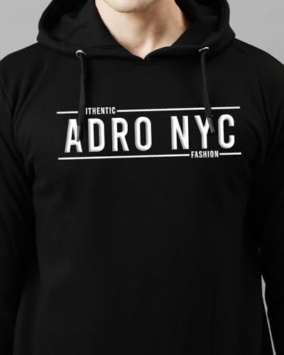 ADRO Men's Hoodie | Printed Cotton Hoodie | Black | Size 48 | Model H24-ADRO-BL