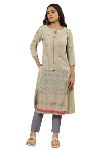 W for Woman W Women Green Floral Print Viscose A-Line Kurta set with Slim Pant