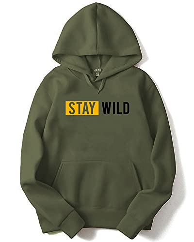 ADRO Men's Cotton Neck Hooded Sweatshirt (H21-M-STAY-OL_Olive_XL)