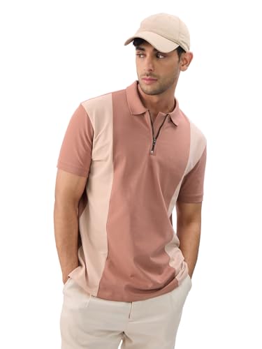 The Souled Store Cinnamon Men And Boys Short Sleeves Collared Neck Orange Color Blocked Cotton Blend Regular Fit Zipper Polos