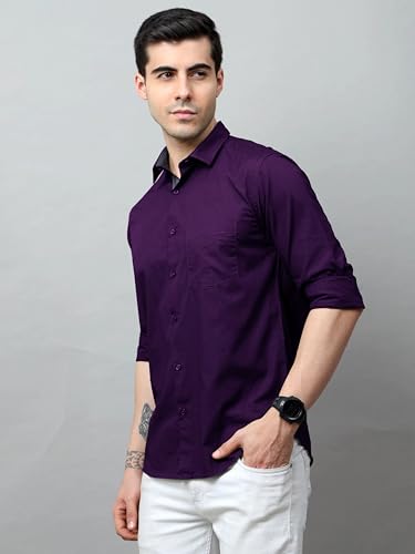 Pinkmint Cotton Soild Shirt for Men Long Sleev Spread Collar Pattern Formal Shirt, Casual Wear Light Purple