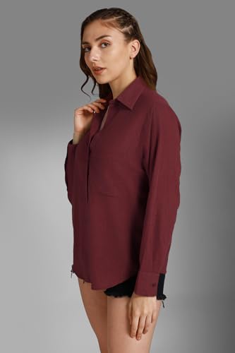HIGH STAR Womens Oversized Fit Shirt (HSWSHW23509_WN_Red