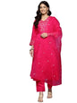 VARANGA Women Fuchsia Thread Embroidered Organza Detailed Kurta With Bottom And Dupatta