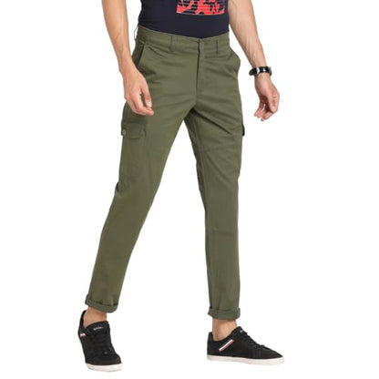 Turtle Men Cotton Stretch Green Solid Cargo Pant