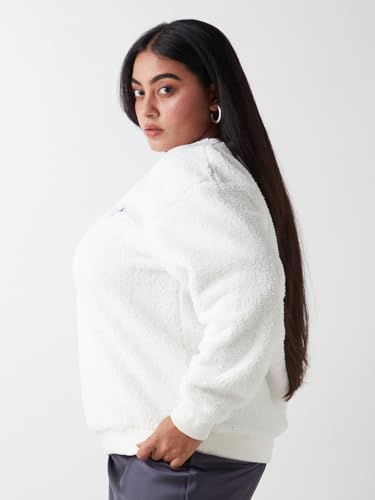 Bewakoof Official Peanuts Merchandise Snoopy Womens Embroidered Oversized Fit Full Sleeve Round Neck Cotton Blend Plus Size Swe