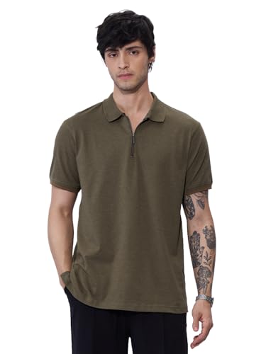 The Souled Store Solids : Dusky Brown Men And Boys Short Sleeves Collared Neck Regular Fit Cotton Blend Polos