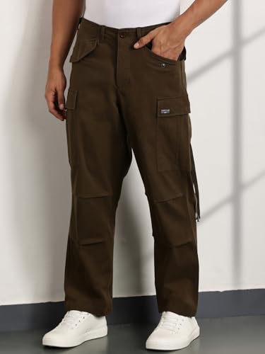 Thomas Scott Loose Fit | 6 Pockets | Cargo Pants | Solid Colors | Cricket Club | 100% Cotton | Pants for Mens Olive