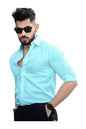 Tee Projekt Shirt for Men Cotton Plain Spread Collar Casual Shirt Parfect for ormal Wear, Home Wear, Office Wear Blue