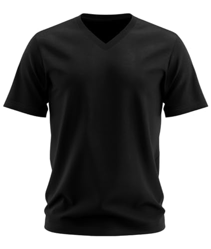 ADRO Mens V Neck T-Shirt|100% Combed Cotton T-Shirt|V-Neck Half Sleeve T-Shirt|VN24-M-PLN-BL-XL Black