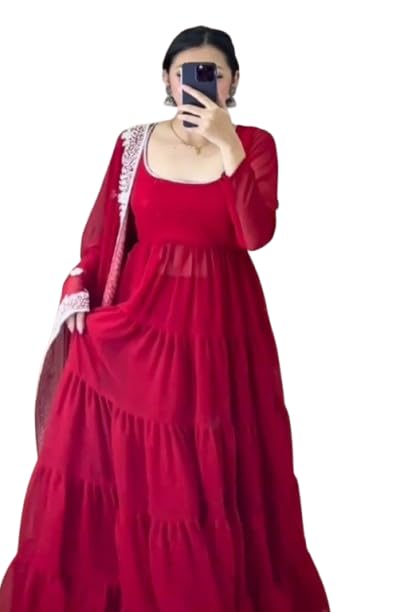 Fashion Basket Georgette Anarkali Kurta For Women Red
