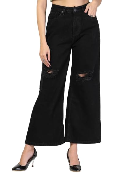 Style Quotient Women Black Wide Leg High Rise Jeans