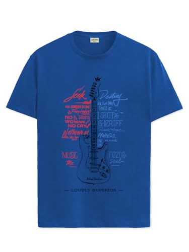 ADRO Guitar Design Printed T-Shirt for Men - 100% Cotton, Regular Fit, Soft Breathable Fabric | RN23-M-GTR-RB-XL Royal Blue