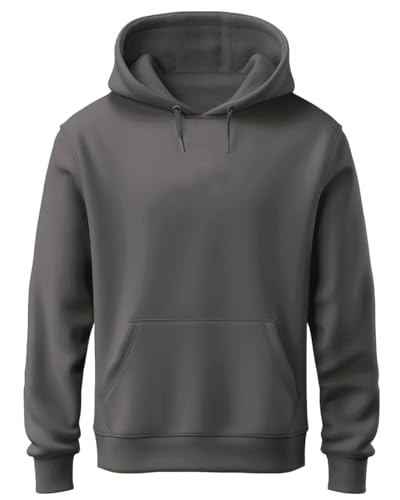 ADRO Men's Cotton Neck Hooded Sweatshirt (H24-PLN-SG_Steel Grey