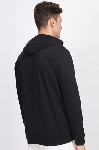 ADRO Men's Cotton Neck Hooded Sweatshirt (ZHH-24-PLN-BL_Black